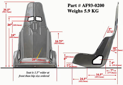 Pro Street Drag 20" Aluminium Race Seat, Raw Finish    508mm Hip Width