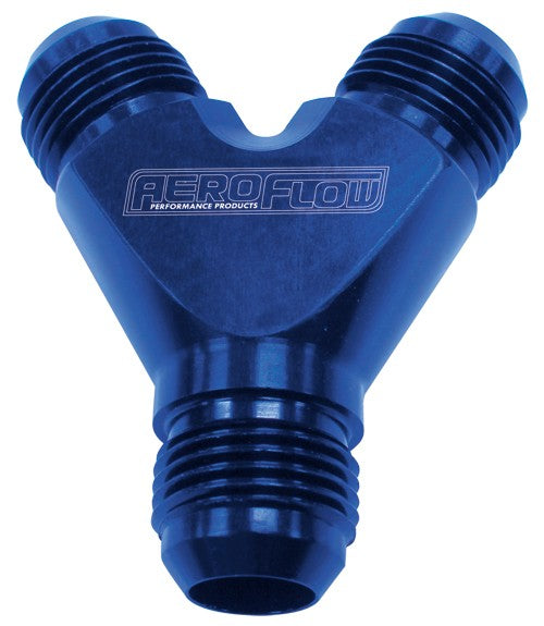 Billet Y-Block   Blue Finish. 3 x -8AN Male