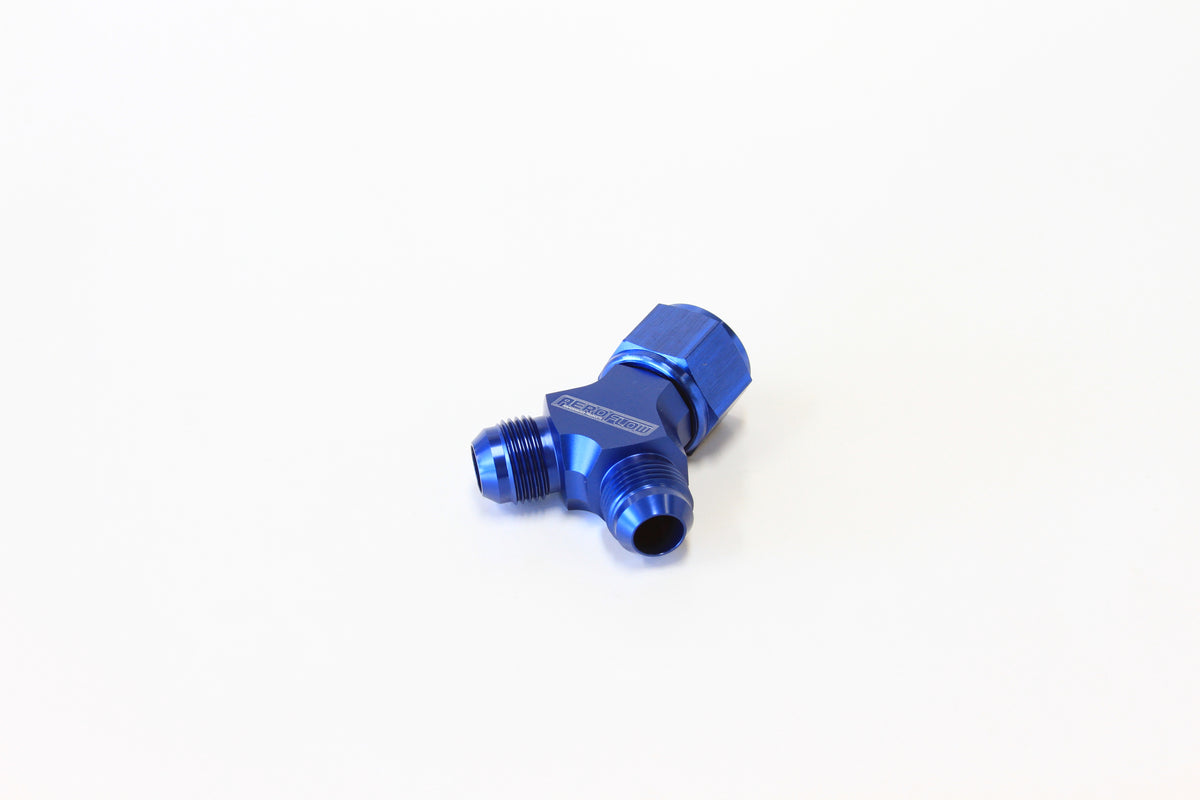 Billet Y-Block with Female Flare   Blue Finish. 1 x -10AN Female, 2 x -8AN Male