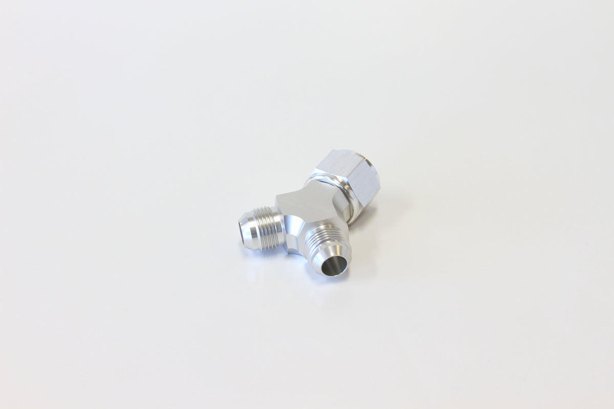 Billet Y-Block with Female Flare   Silver Finish. 1 x -10AN Female, 2 x -8AN Male
