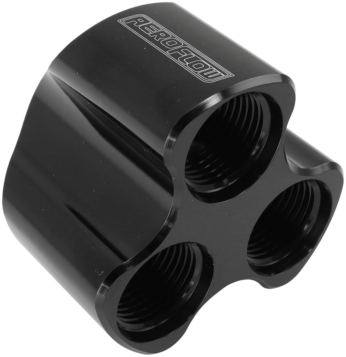 Aeroflow 4 Port Inline Distribution Block - Black Finish  3 x -8 ORB Ports, 1 x -10 ORB Port