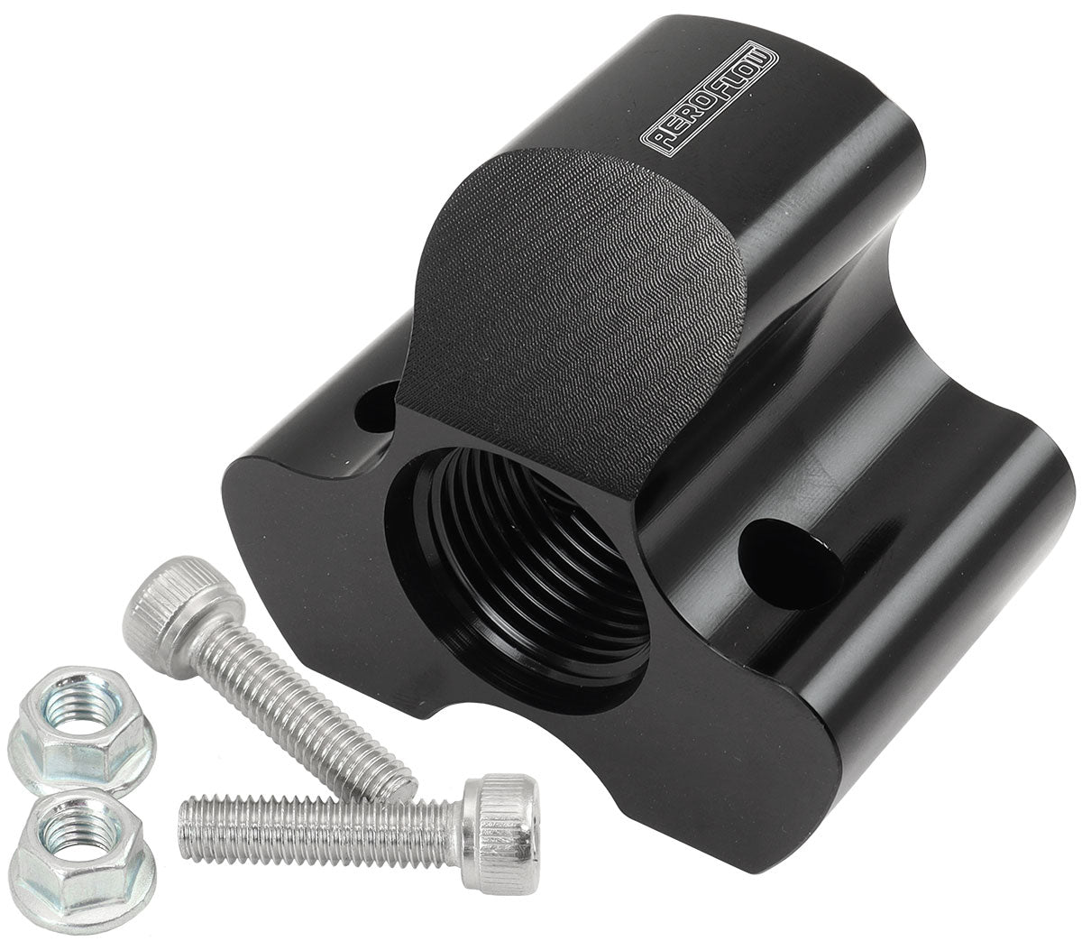 Aeroflow 4 Port Inline Distribution Block - Black Finish  3 x -10 ORB Ports, 1 x -12 ORB Port