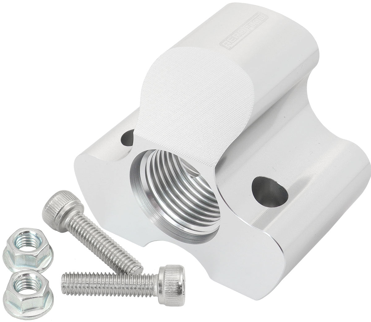 Aeroflow 4 Port Inline Distribution Block - Silver Finish  3 x -10 ORB Ports, 1 x -12 ORB Port