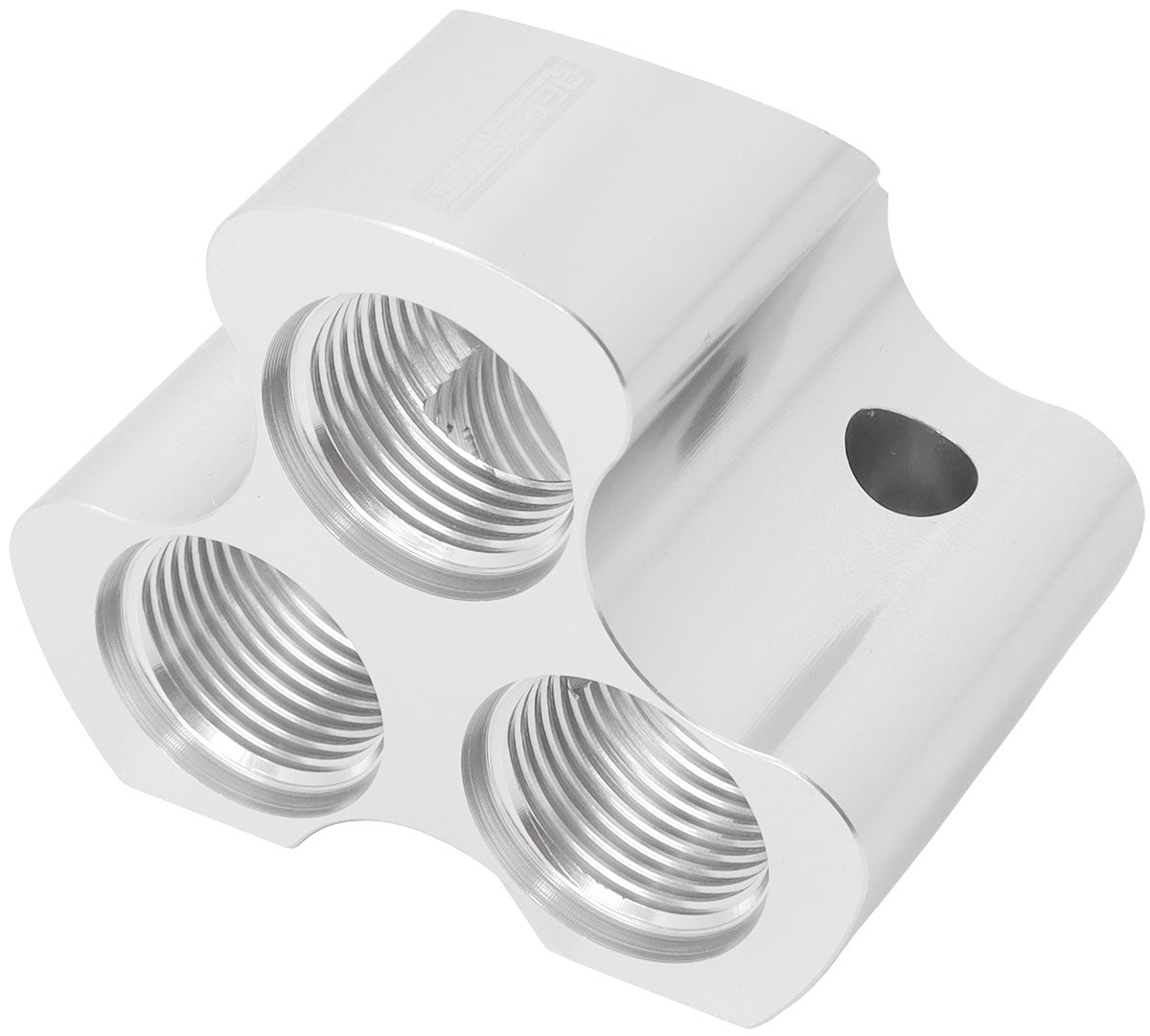 Aeroflow 4 Port Inline Distribution Block - Silver Finish  3 x -10 ORB Ports, 1 x -12 ORB Port