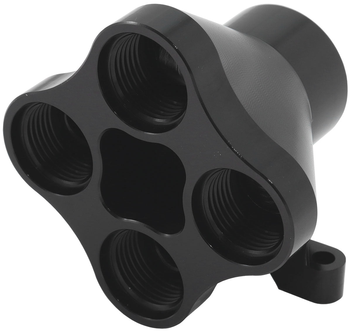 Aeroflow 5 Port Inline Distribution Block - Black Finish  4 x -8 ORB Ports, 1 x -12 ORB Port