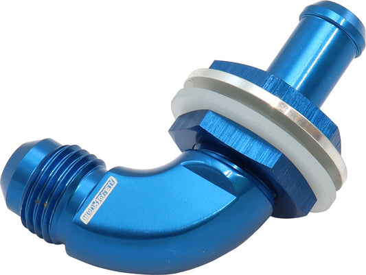 Aeroflow 90 Degree Fuel Cell Bulkhead -6AN to 5/16" Barb   Blue Finish