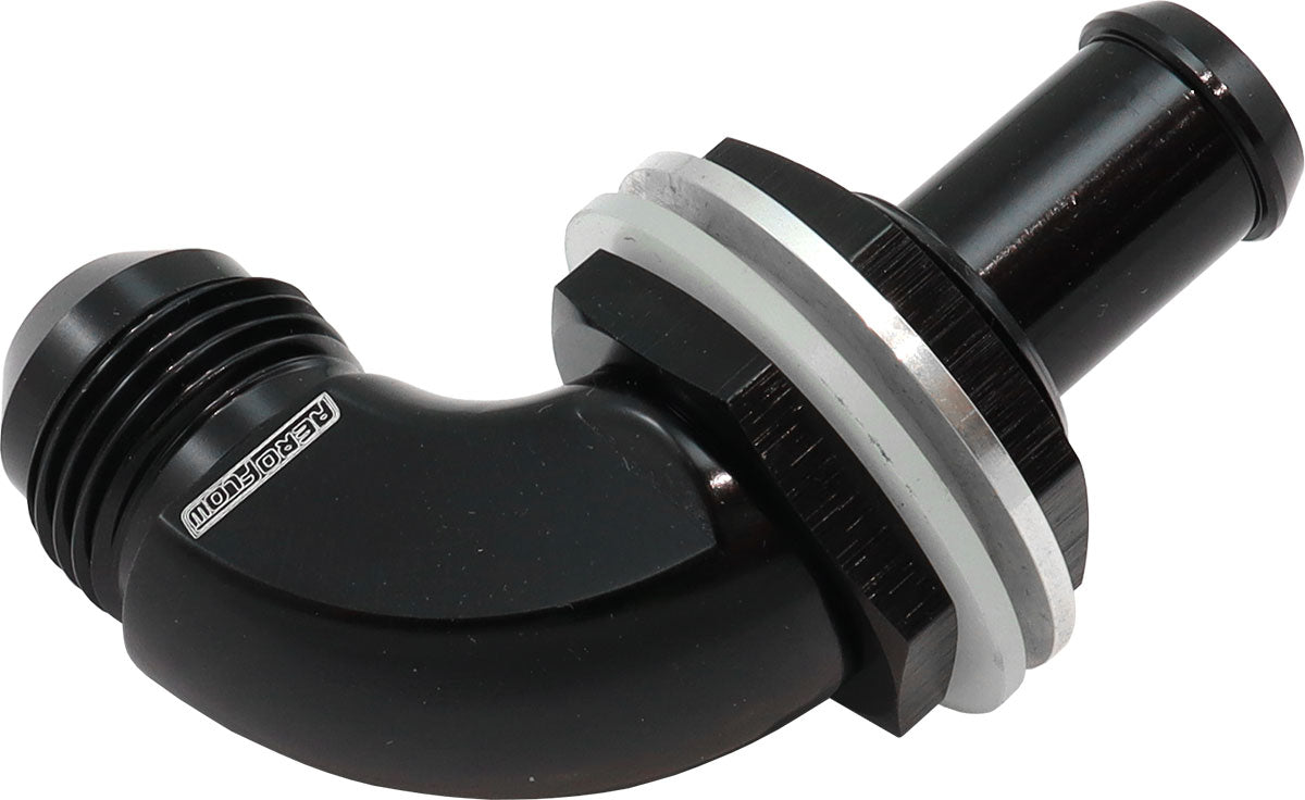 Aeroflow 90 Degree Fuel Cell Bulkhead -8AN to 1/2" Barb   Black Finish