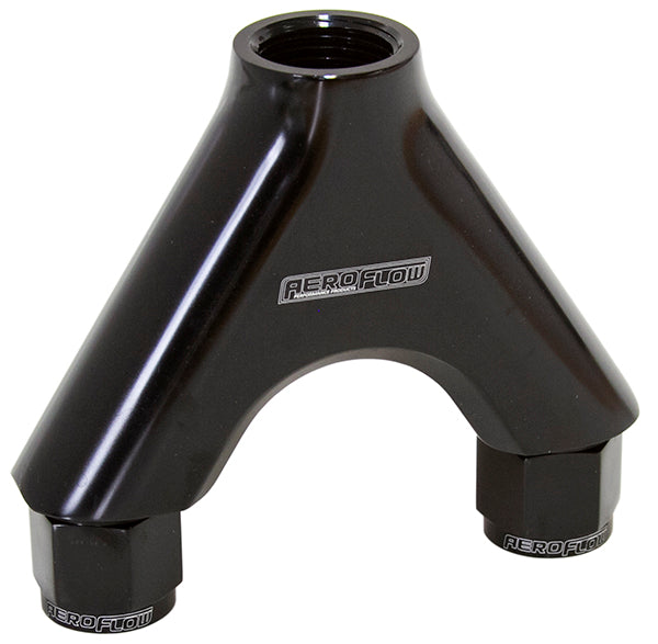 Billet Y-Block with Female Flare   Black Finish. 2 x -8AN Female, 1 x -10AN ORB