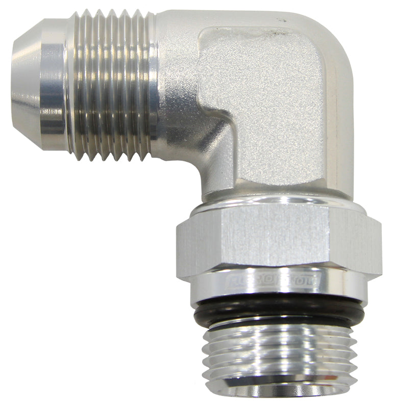 90° ORB Swivel to Male Flare Adapter -6ORB to -6AN   Silver Finish