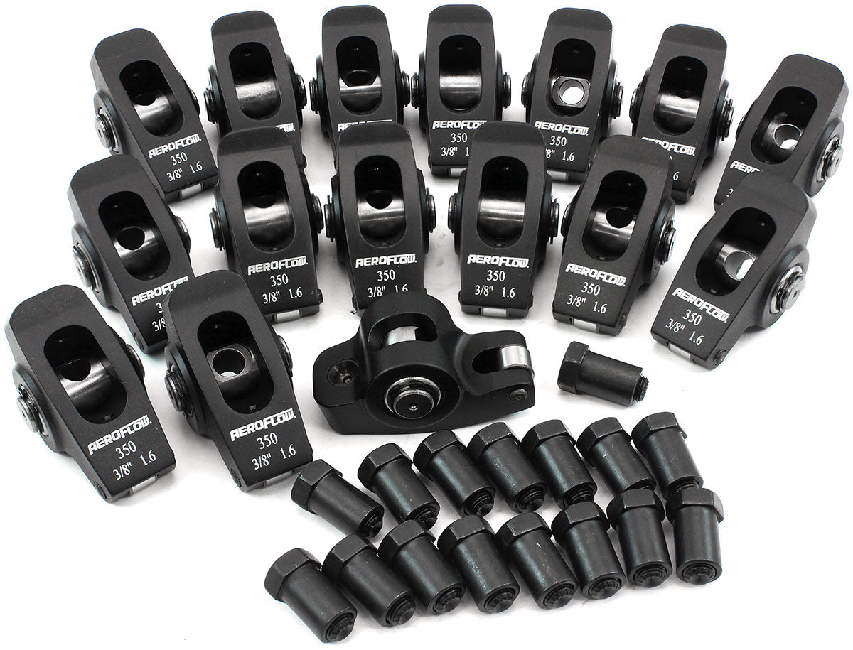 Aeroflow Small Block Chev Aluminium Roller Rocker Set  3/8" Stud Mount, 1.6 Ratio, Set of 16