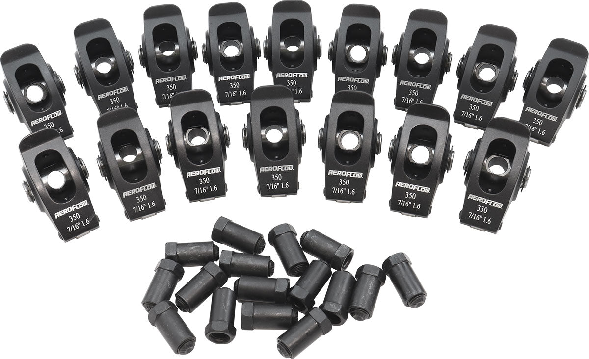 Aeroflow Small Block Chev Aluminium Roller Rocker Set  7/16" Stud Mount, 1.6 Ratio, Set of 16