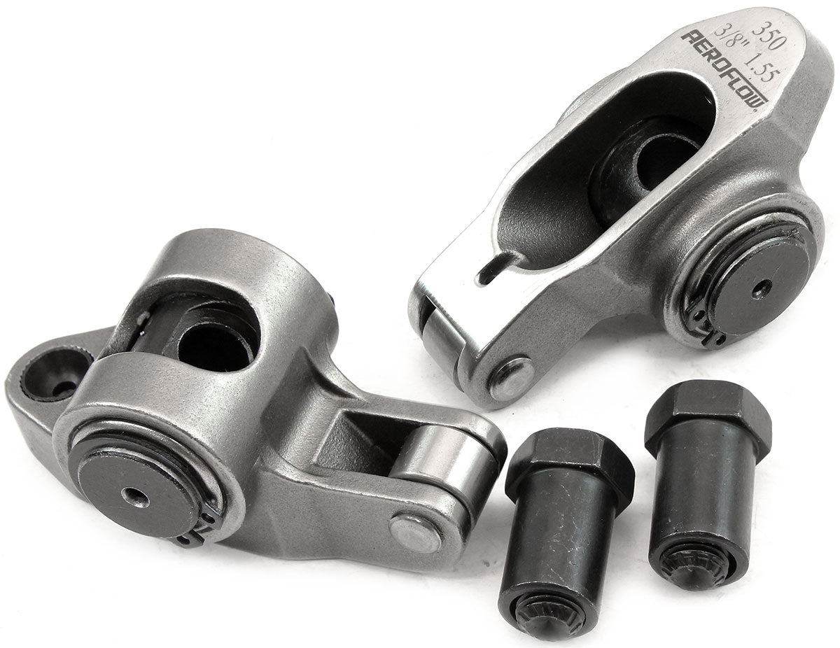 Aeroflow Small Block Chev Stainless Steel Roller Rocker Set  3/8" Stud Mount, 1.55 Ratio, Set of 2