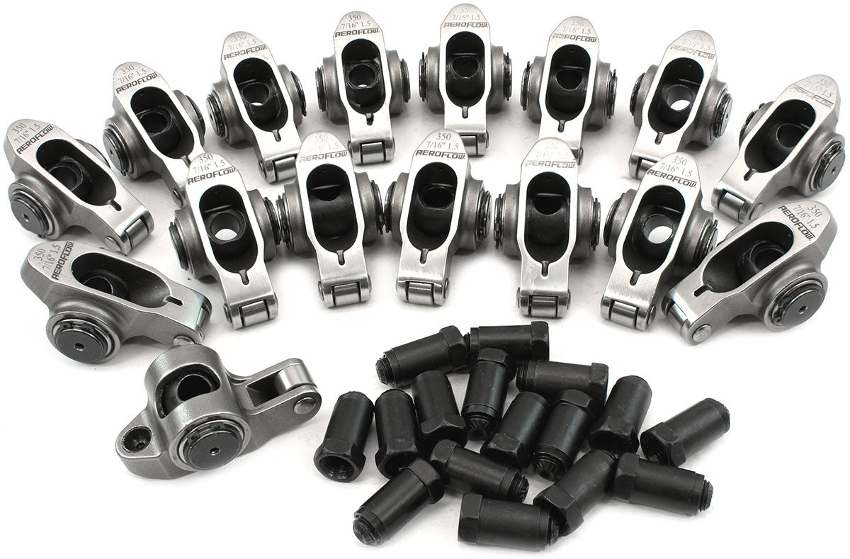 Aeroflow Small Block Chev Stainless Steel Roller Rocker Set  7/16" Stud Mount, 1.50 Ratio, Set of 16