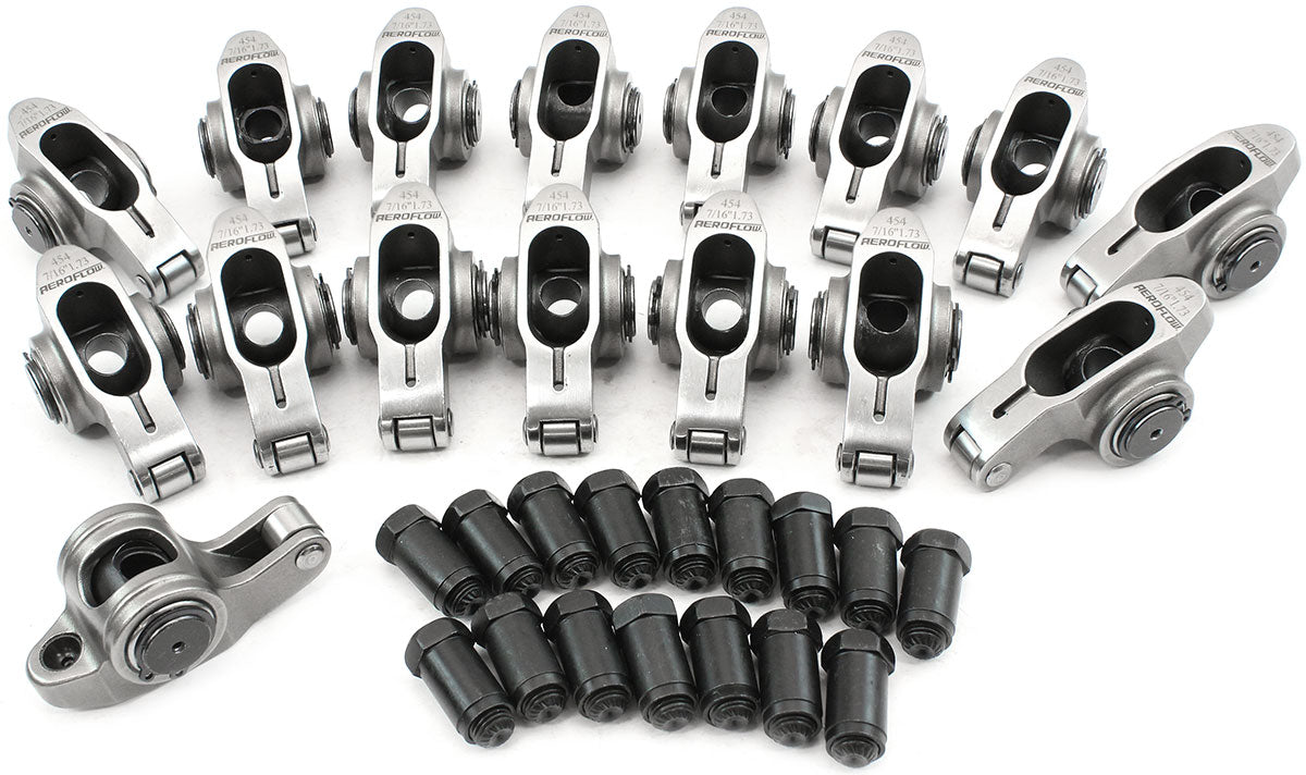 Aeroflow Big Block Chev Stainless Steel Roller Rocker Set  7/16" Stud Mount, 1.73 Ratio, Set of 16