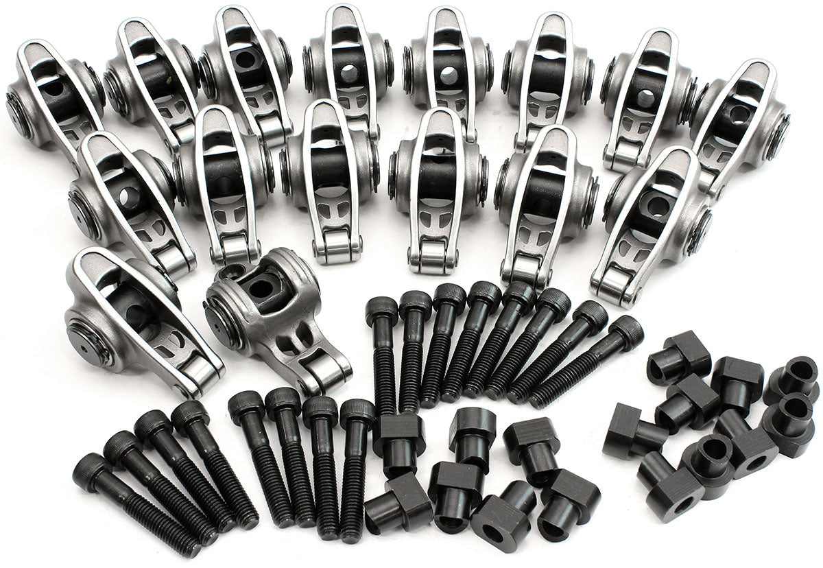 Aeroflow GM LS Stainless Steel Roller Rocker Set  M8 Stud Mount, 1.70 Ratio, Set of 16, Suit Cathedral Port Cylinder Heads