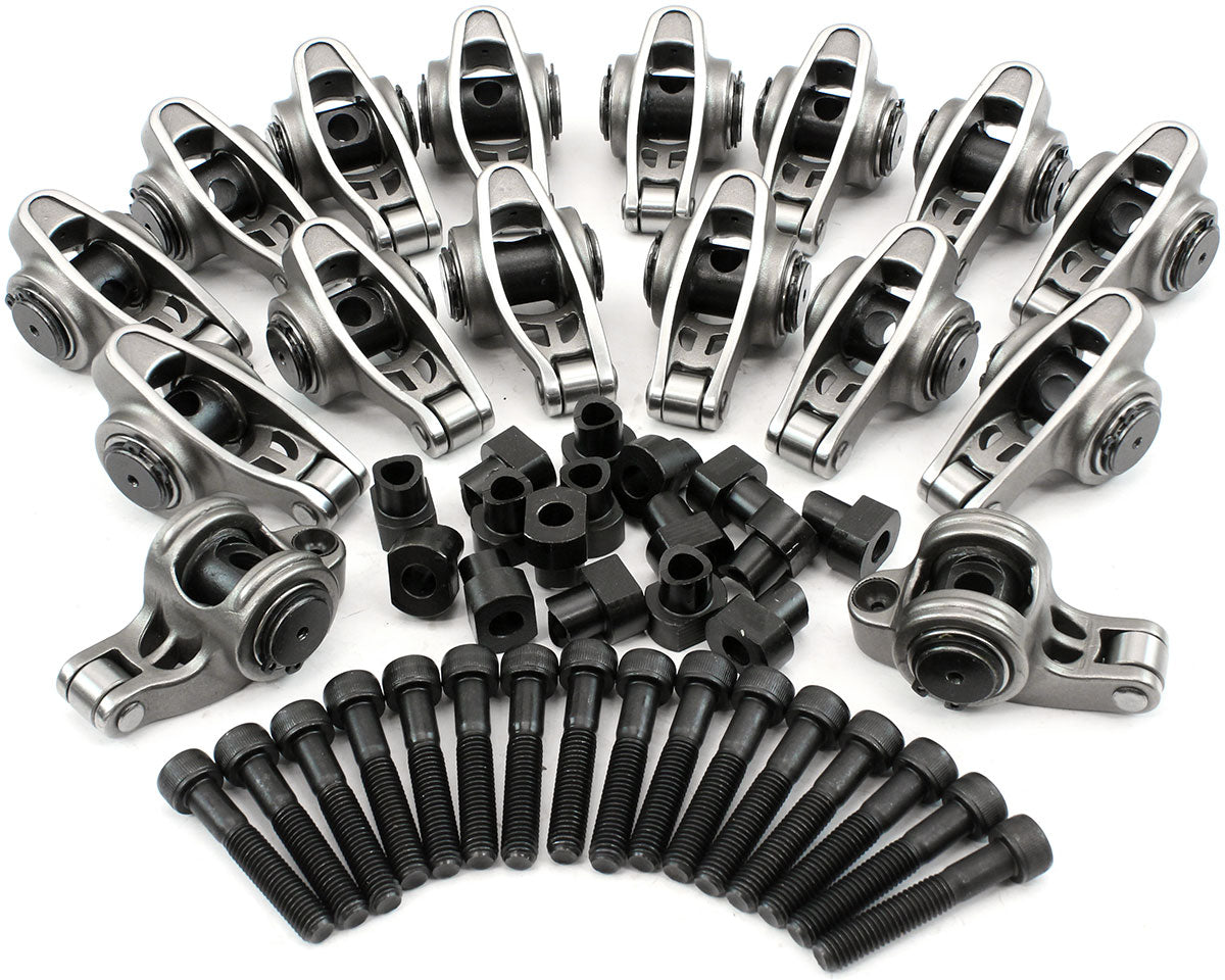 Aeroflow GM LS Stainless Steel Roller Rocker Set  M8 Stud Mount, 1.70 Ratio, Set of 16, Suit Rectangle Port Cylinder Heads