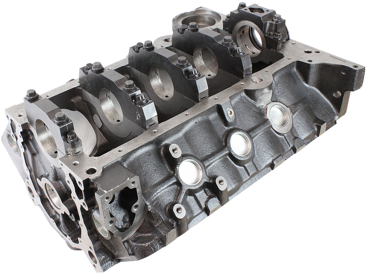 Aeroflow Cast Iron S/B Chev Engine Block, 4.000" Bore  9.025" Deck Height, 350 Mains, 4-Bolt Billet Splayed Caps