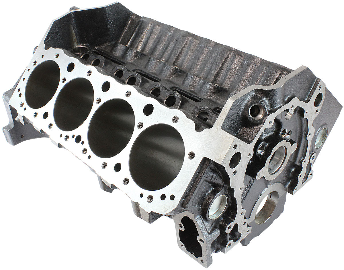 Aeroflow Cast Iron S/B Chev Engine Block, 4.125" Bore  9.025" Deck Height, 400 Mains, 4-Bolt Billet Splayed Caps