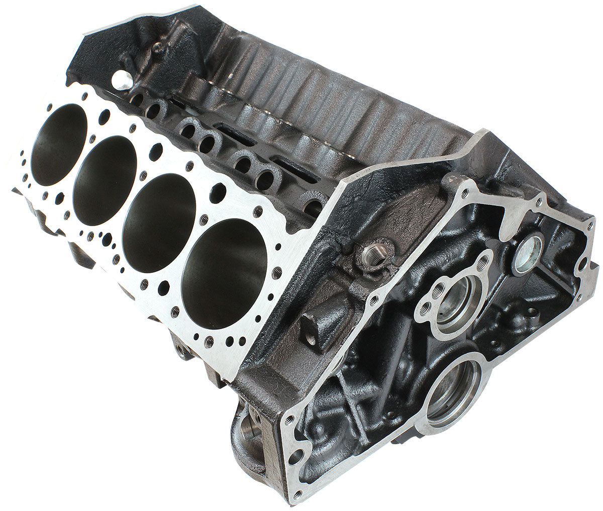 Aeroflow Cast Iron S/B Chev Engine Block, 4.125" Bore  9.025" Deck Height, 350 Mains, 4-Bolt Billet Splayed Caps