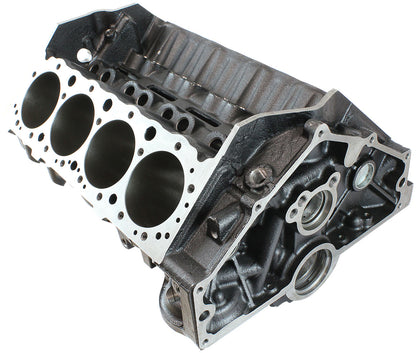 Aeroflow Cast Iron S/B Chev Engine Block, 4.125" Bore  9.025" Deck Height, 350 Mains, 4-Bolt Billet Splayed Caps