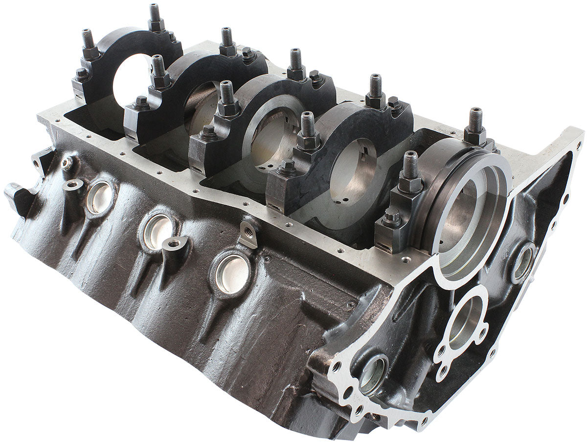Aeroflow Cast Iron Ford 351W Engine Block, 4.000" Bore  9.500" Deck Height, 351 Cleveland Mains, 4-Bolt Billet Splayed Caps