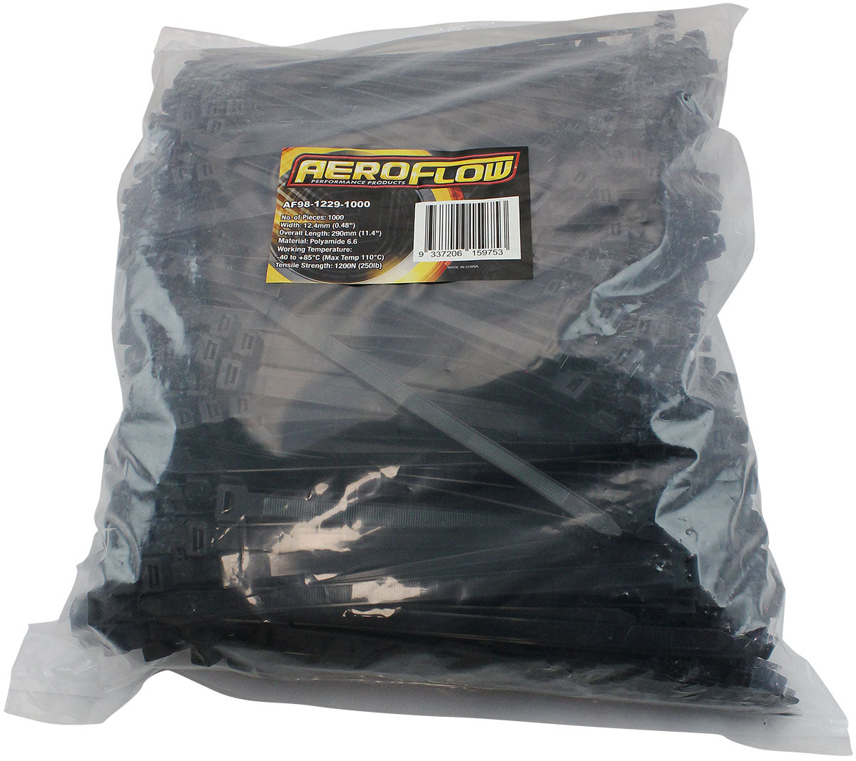 Standard Cable Ties 12.4mm Wide x 290mm Long - 1000 Pack   Nylon 66 Material, Black Colour