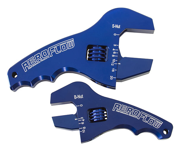 Aeroflow Adjustable Grip AN Spanner Kit - Blue Finish   Includes 1 x 3-1/2" Small & 1 x 4-1/2" Large Shorty Spanners