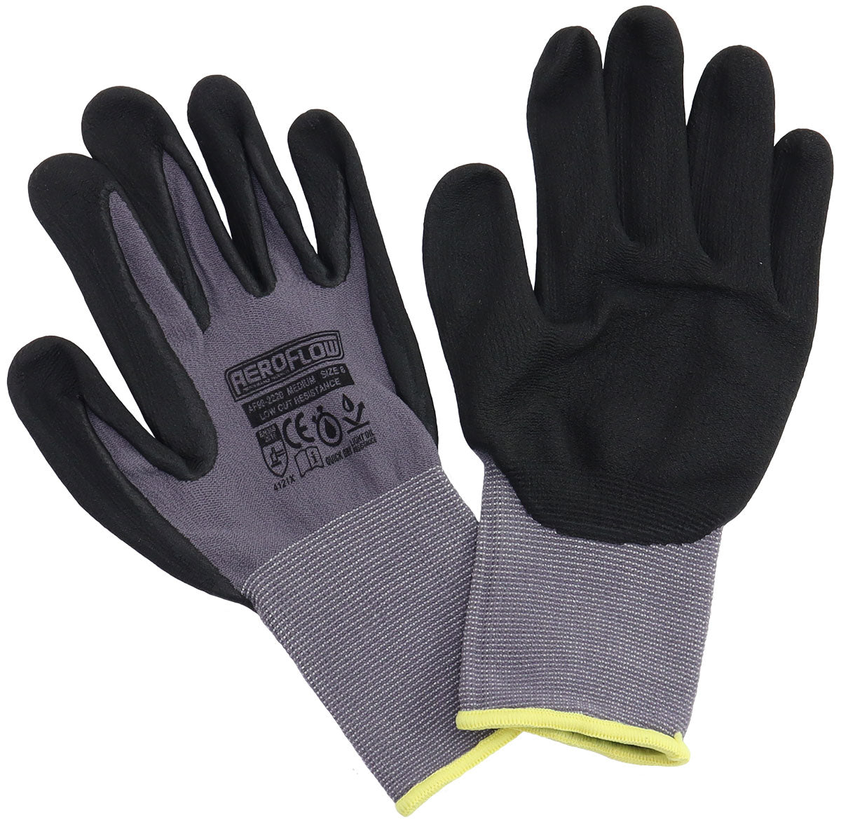 Aeroflow Medium Mechanic Gloves- One Pair   Black Nitrile Foam