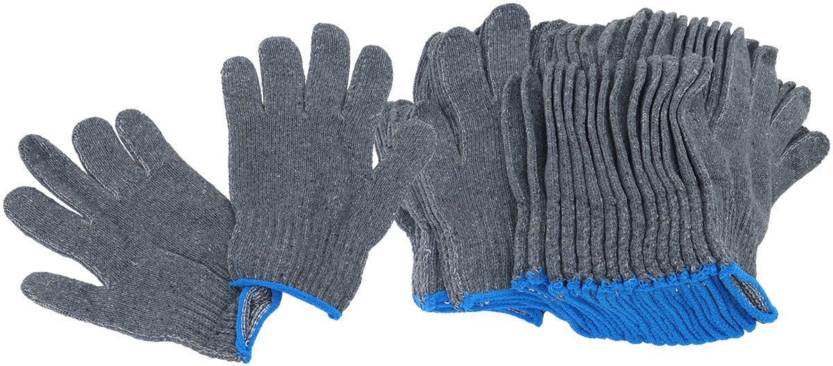 Aeroflow Multi Purpose Cotton Mechanic Gloves - Twelve Pairs   Grey 55% Cotton and 45% Polyester