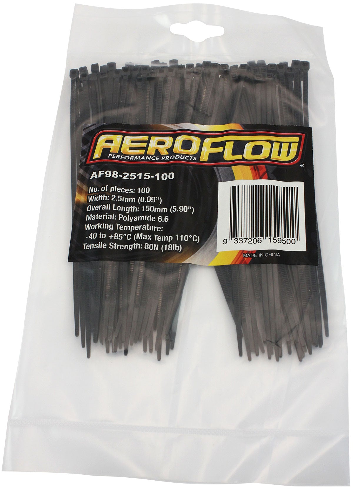 Standard Cable Ties 2.5mm Wide x 150mm Long - 100 Pack   Nylon 66 Material, Black Colour