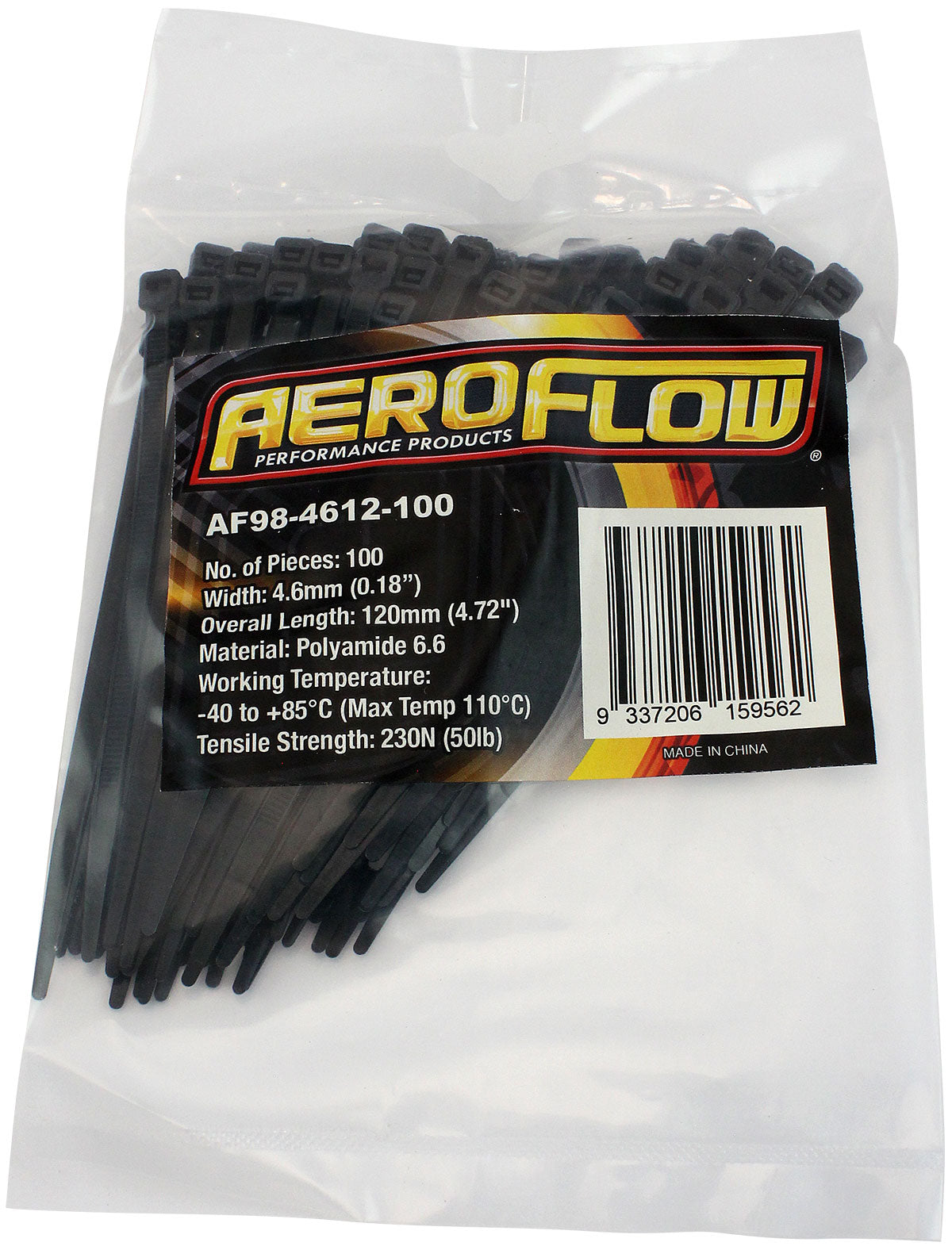 Standard Cable Ties 4.6mm Wide x 120mm Long - 100 Pack   Nylon 66 Material, Black Colour
