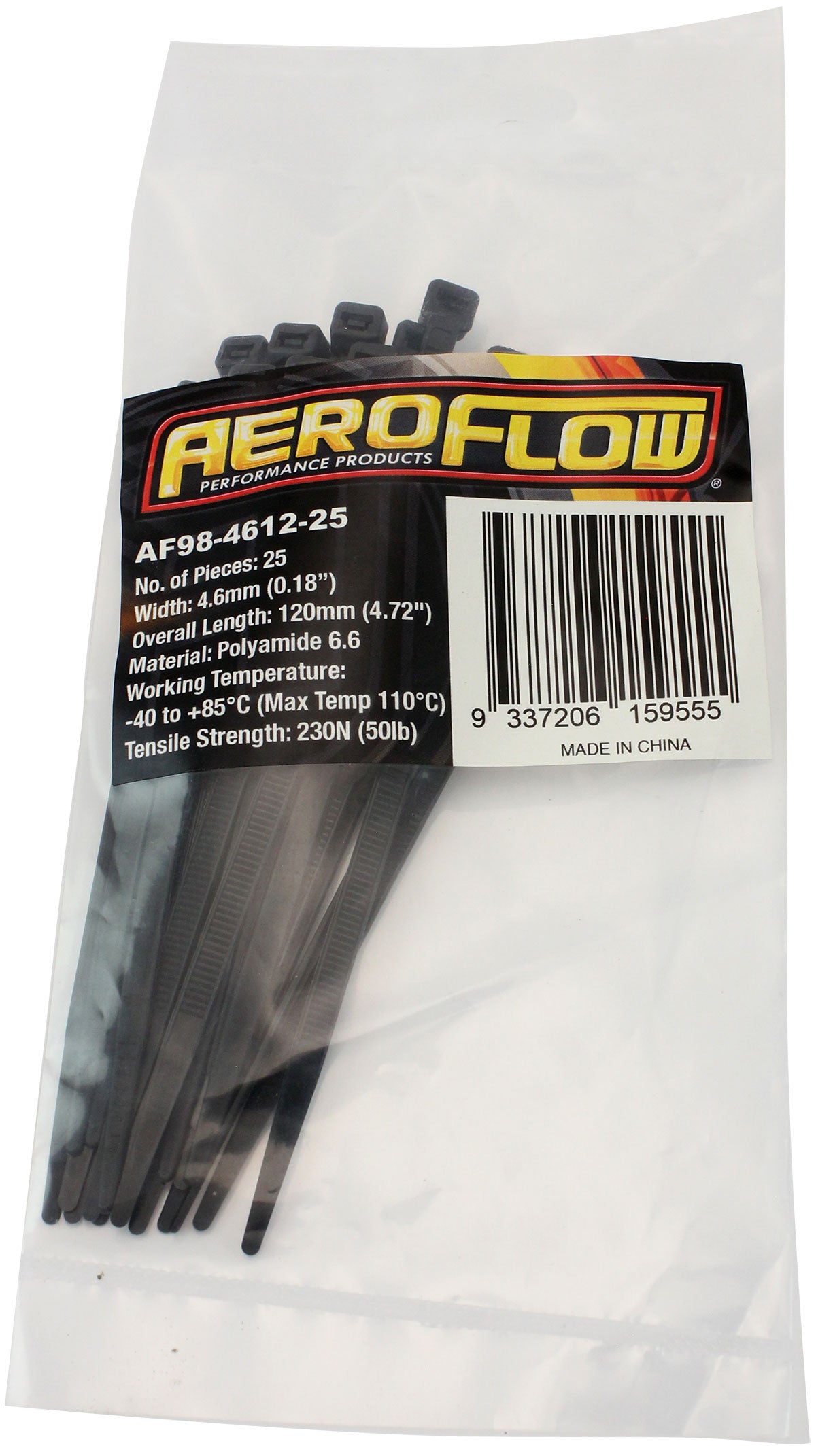 Standard Cable Ties 4.6mm Wide x 120mm Long - 25 Pack   Nylon 66 Material, Black Colour