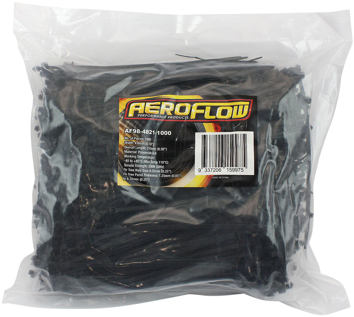 One Piece Fixed Fir Tree Cable Ties 4.8mm Wide x 210mm Long - 1000 Pack   Nylon 66 Material, Black Colour