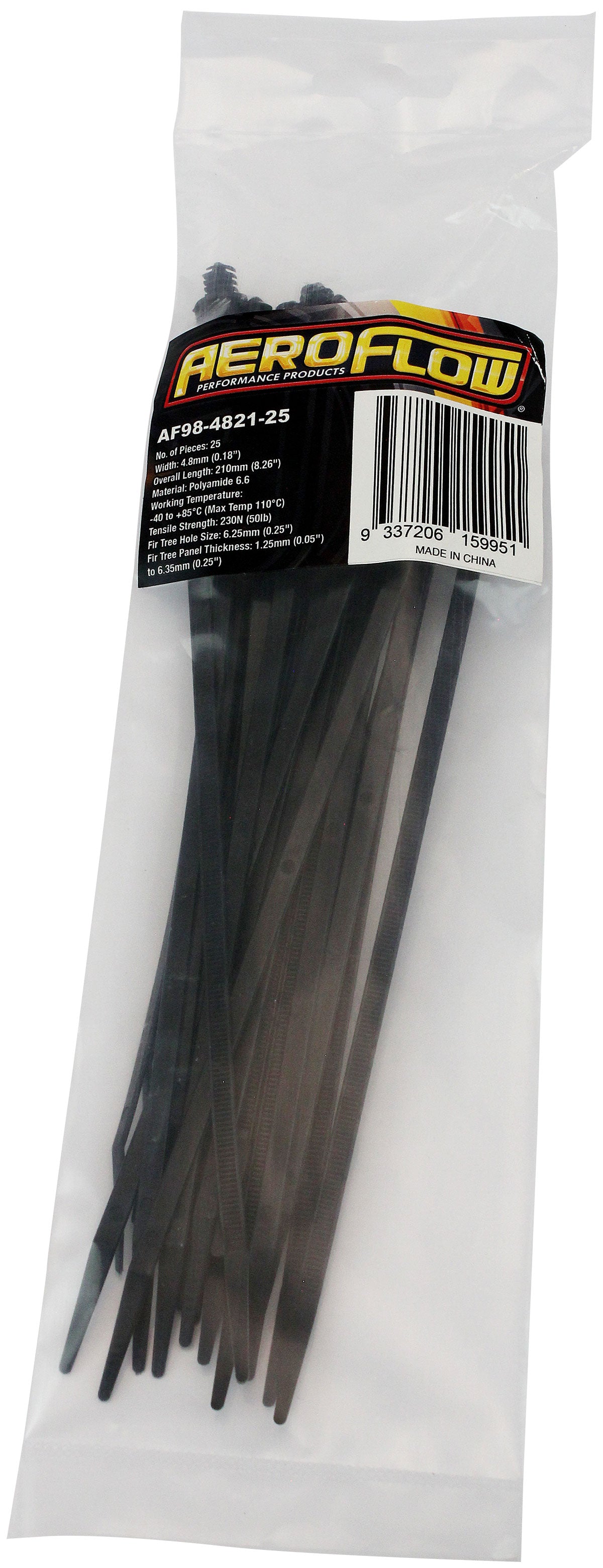 One Piece Fixed Fir Tree Cable Ties 4.8mm Wide x 210mm Long - 25 Pack   Nylon 66 Material, Black Colour