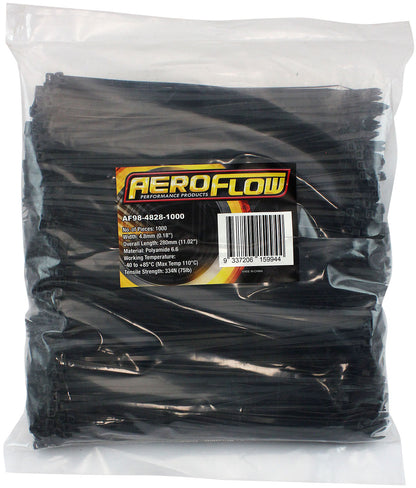 Heavy Duty Cable Ties 4.8mm Wide x 280mm Long - 1000 Pack   Nylon 66 Material, Black Colour