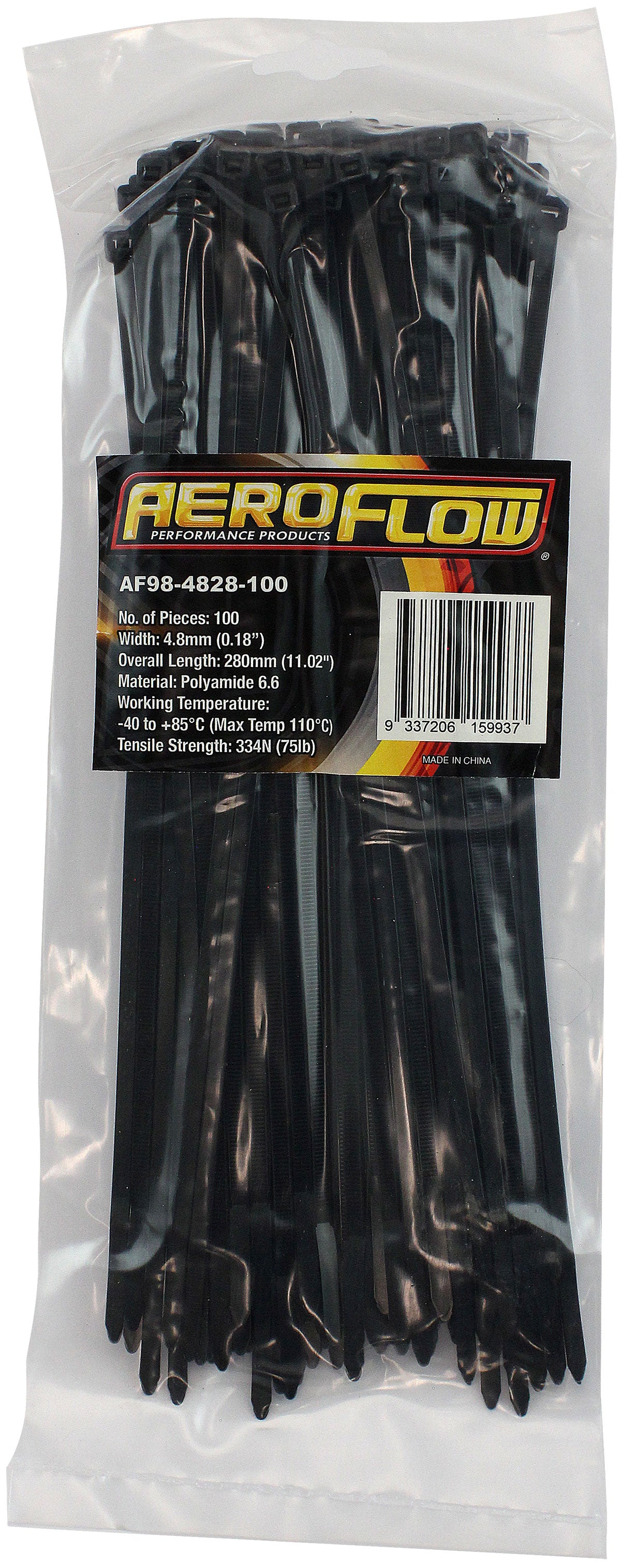 Heavy Duty Cable Ties 4.8mm Wide x 280mm Long - 100 Pack   Nylon 66 Material, Black Colour