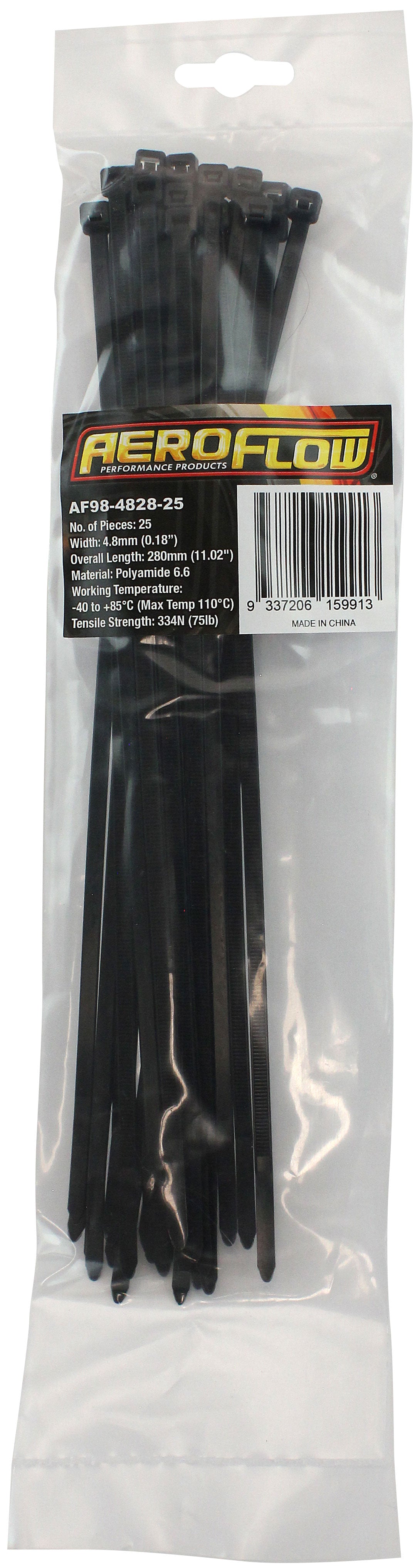 Heavy Duty Cable Ties 4.8mm Wide x 280mm Long - 25 Pack   Nylon 66 Material, Black Colour