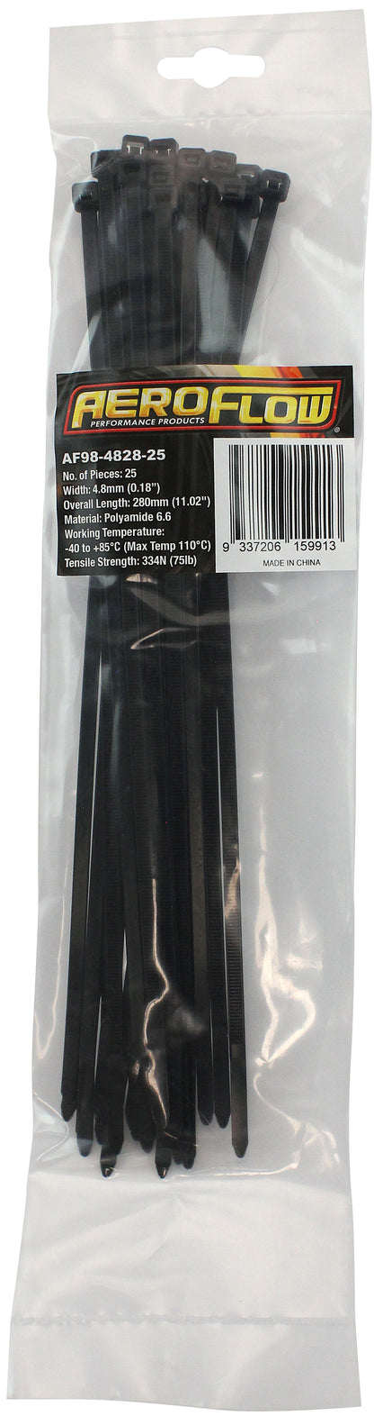 Heavy Duty Cable Ties 4.8mm Wide x 280mm Long - 25 Pack   Nylon 66 Material, Black Colour