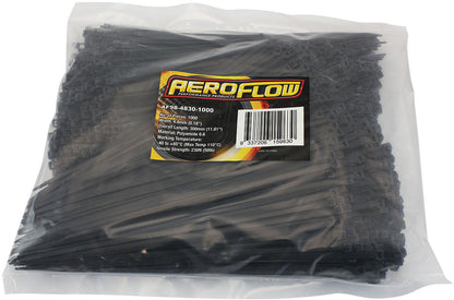 Standard Cable Ties 4.8mm Wide x 300mm Long - 100 Pack   Nylon 66 Material, Black Colour