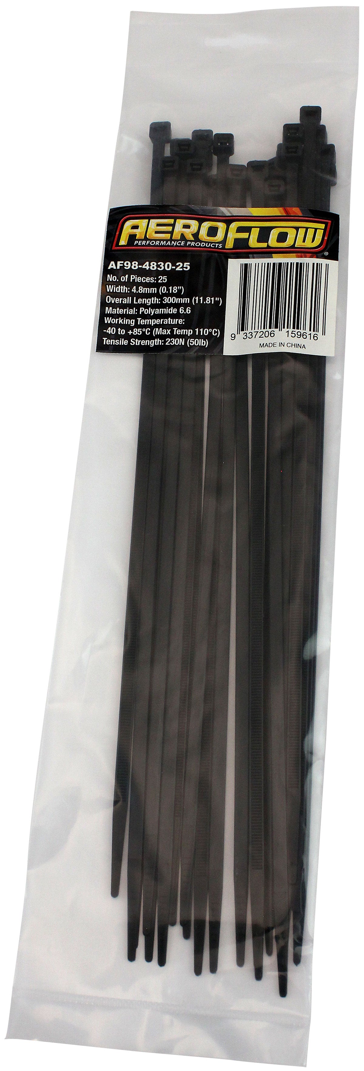 Standard Cable Ties 4.8mm Wide x 300mm Long - 25 Pack   Nylon 66 Material, Black Colour