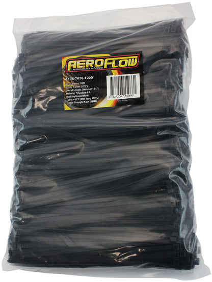 Standard Cable Ties 7.6mm Wide x 300mm Long - 1000 Pack   Nylon 66 Material, Black Colour