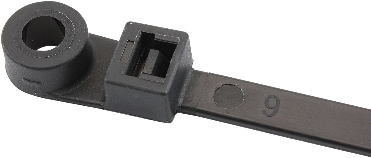 Screw Mounted Cable Ties 7.6mm Wide x 400mm Long - 100 Pack   Nylon 66 Material, Black Colour