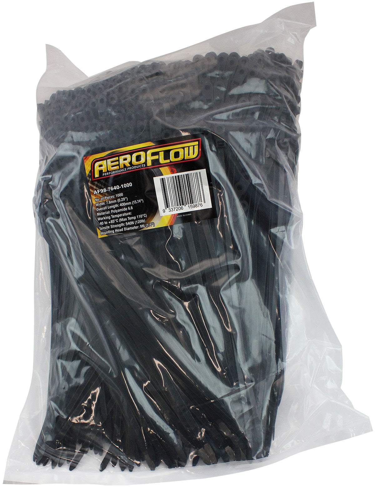 Screw Mounted Cable Ties 7.6mm Wide x 400mm Long - 1000 Pack   Nylon 66 Material, Black Colour