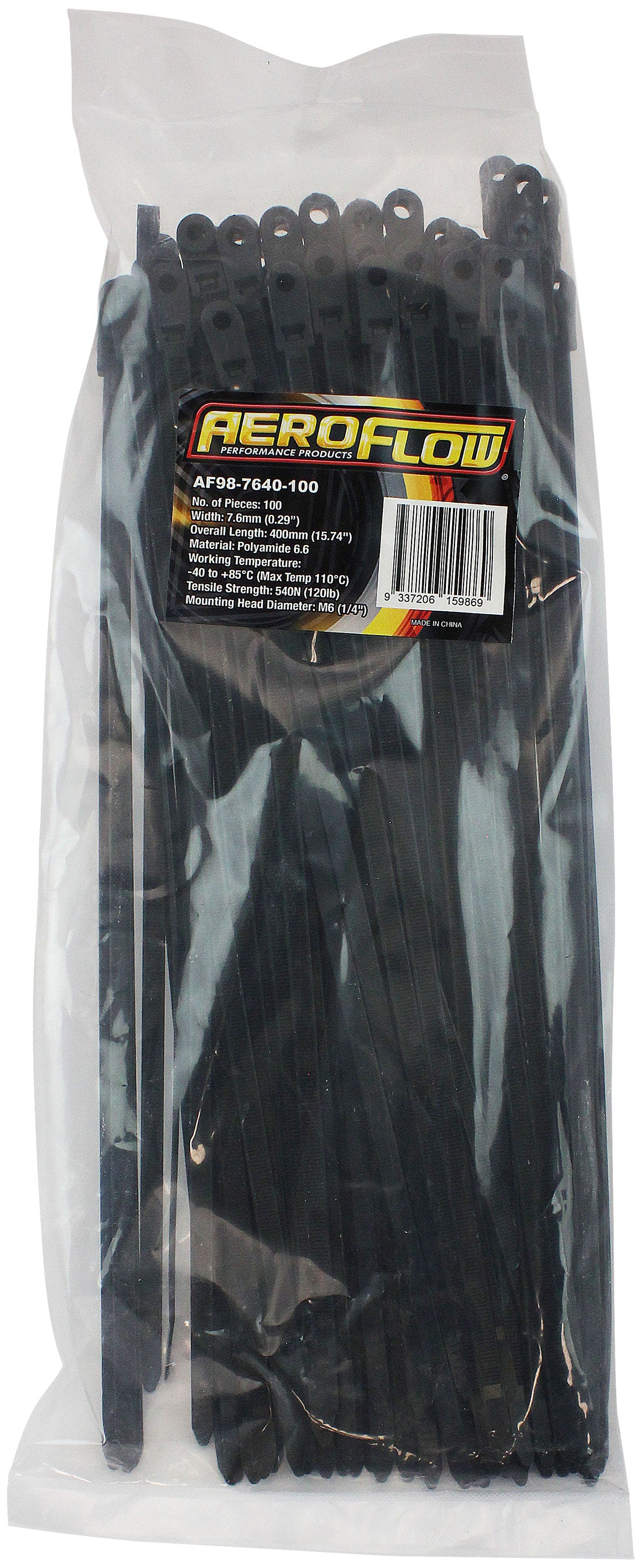 Screw Mounted Cable Ties 7.6mm Wide x 400mm Long - 100 Pack   Nylon 66 Material, Black Colour