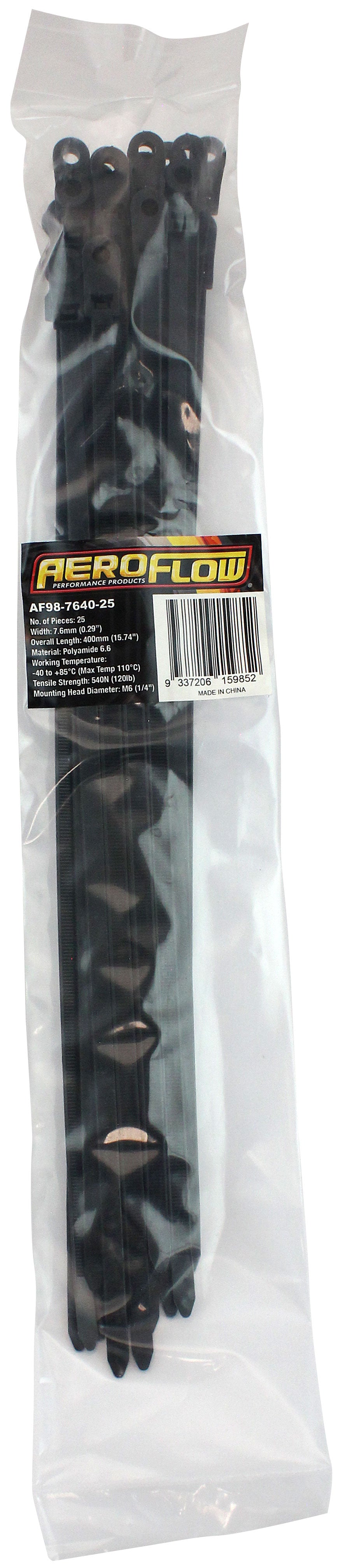 Screw Mounted Cable Ties 7.6mm Wide x 400mm Long - 25 Pack   Nylon 66 Material, Black Colour