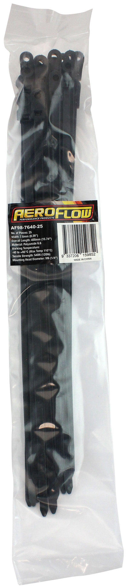 Screw Mounted Cable Ties 7.6mm Wide x 400mm Long - 25 Pack   Nylon 66 Material, Black Colour