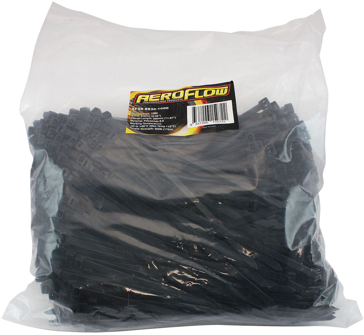 Standard Cable Ties 8.8mm Wide x 300mm Long - 100 Pack   Nylon 66 Material, Black Colour