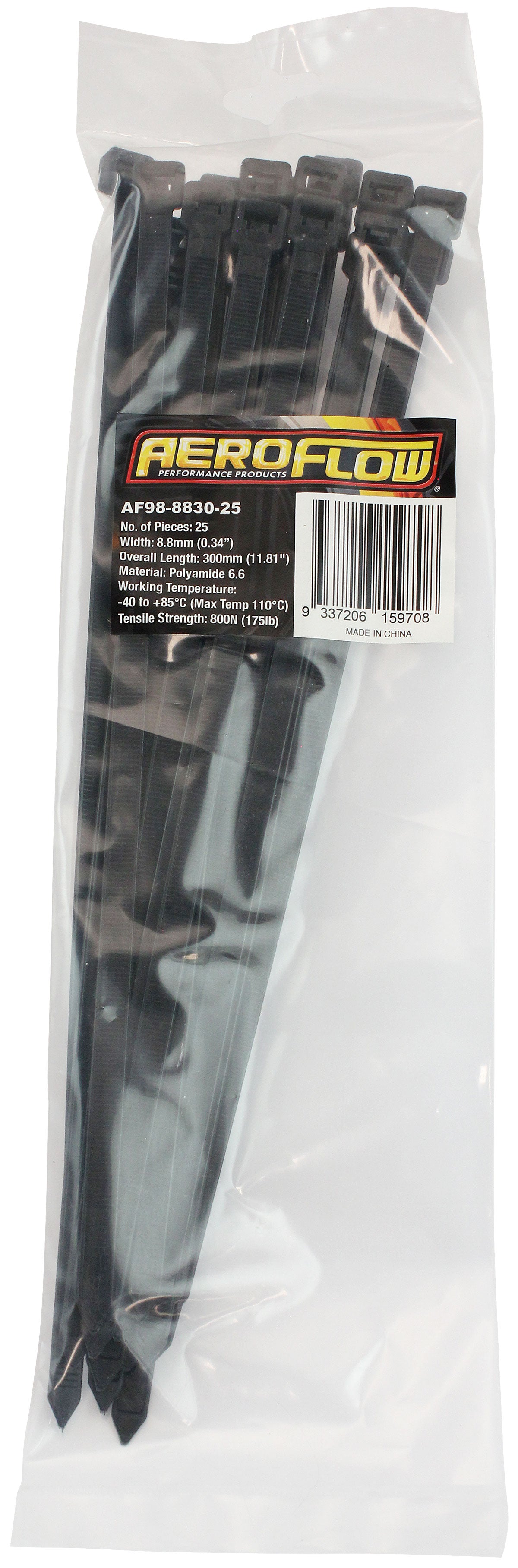 Standard Cable Ties 8.8mm Wide x 300mm Long - 25 Pack   Nylon 66 Material, Black Colour