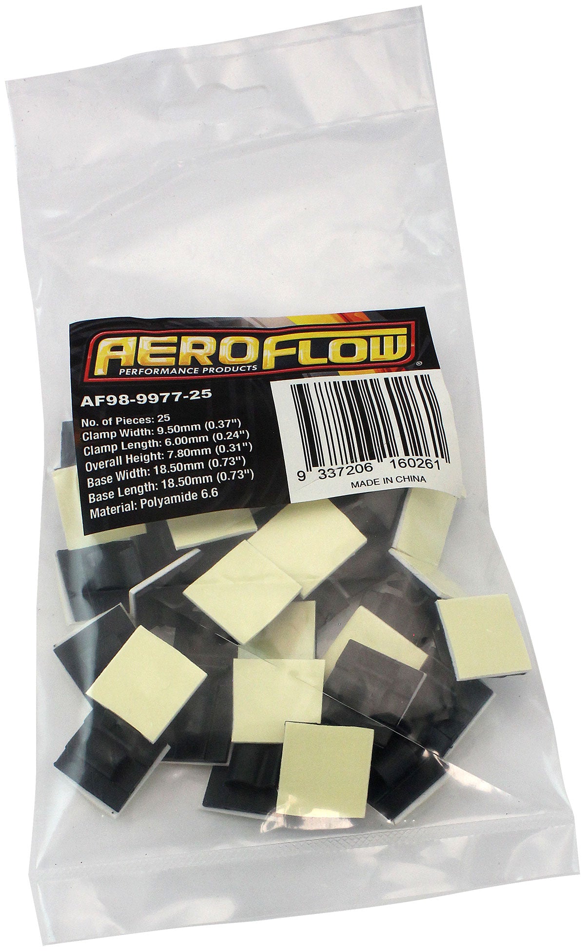 Adhesive Cable Mount to Suit 5mm Bundle- 25 Pack   Nylon 66 Material, Black Colour