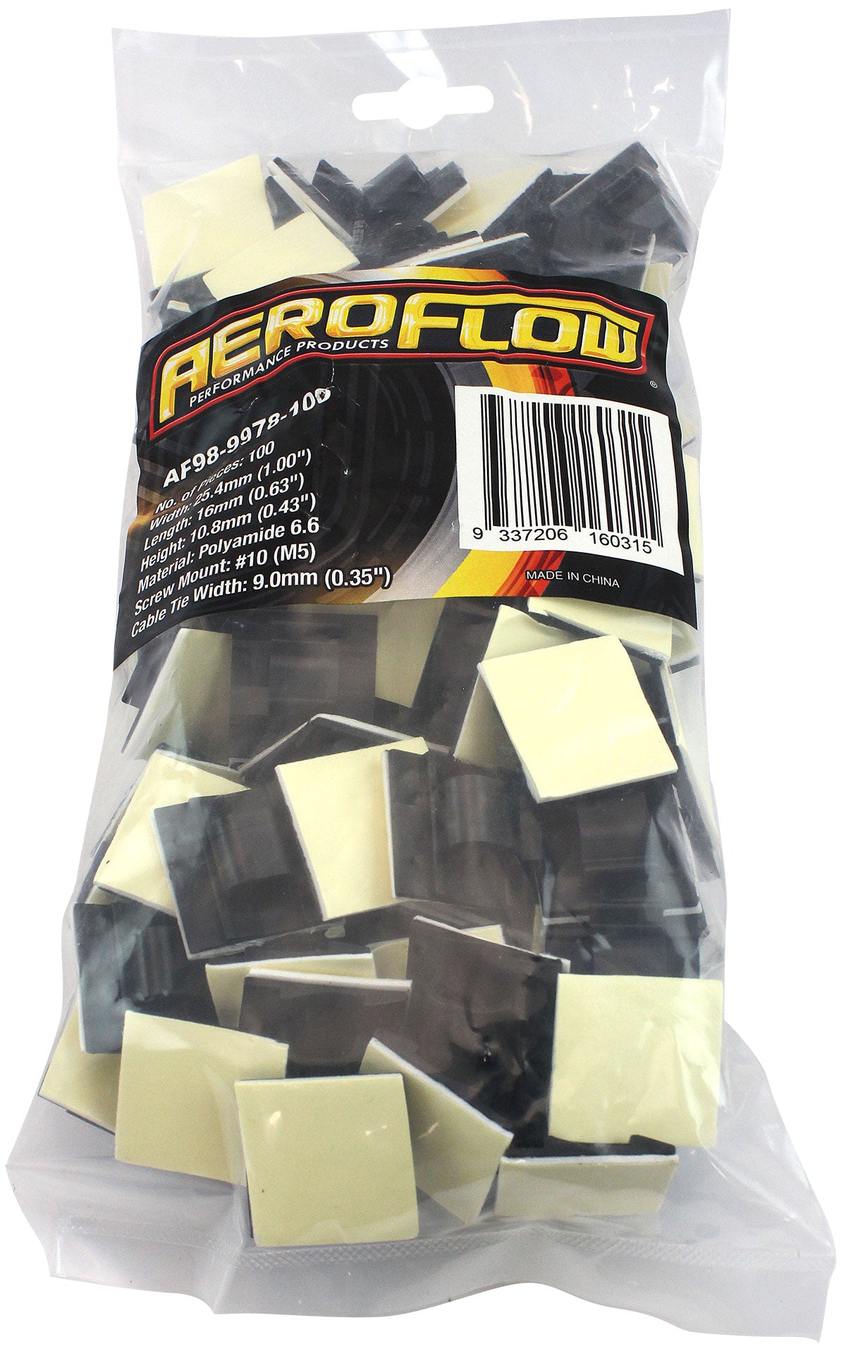 Adhesive Cable Mount to Suit 8mm Bundle- 100 Pack   Nylon 66 Material, Black Colour